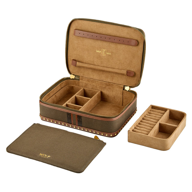 Ida Travel Zip Jewellery Case Khaki