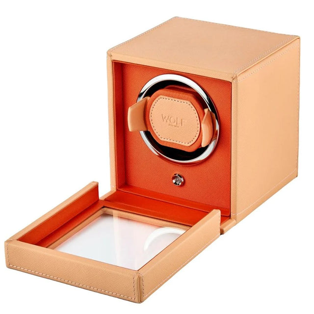 Cub Seltzer Single Watch Winder with Cover Peach/Orange