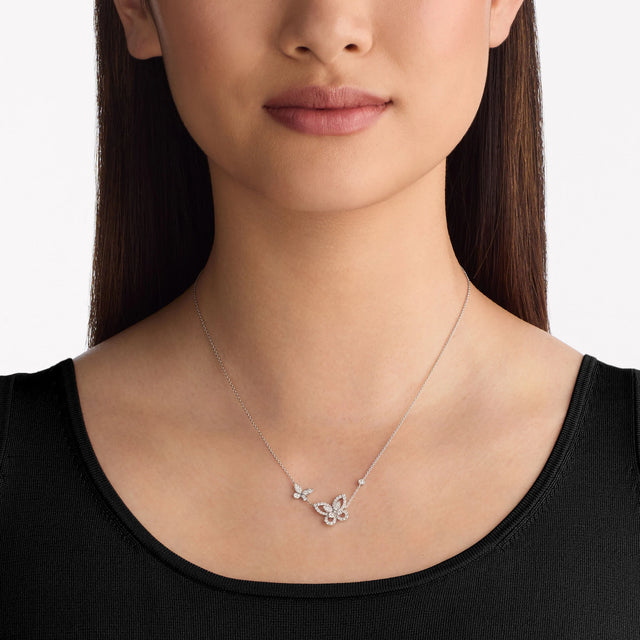 Double Butterfly Silhouette Diamond Pendant