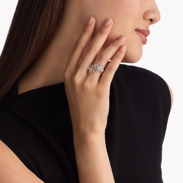 Double Butterfly Silhouette Diamond Ring