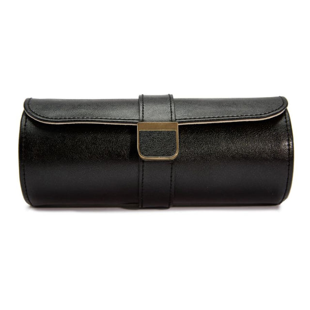 Wolf Palermo Double Watch Roll with Jewellery Pouch Black