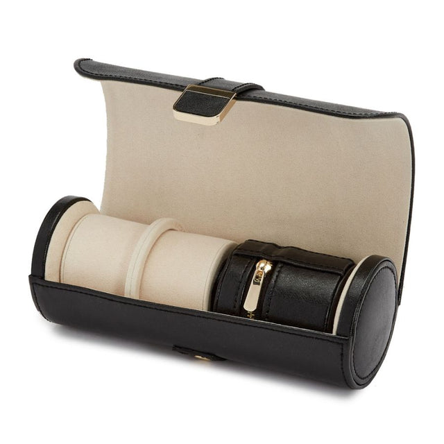 Wolf Palermo Double Watch Roll with Jewellery Pouch Black